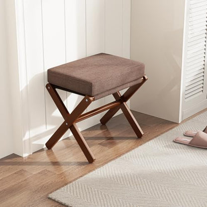BAMBOOHOMIE Foldable Foot Stool Ottoman, Modern Foot Rest with Bamboo X Legs & Thick Foam Cushion, Folding Foot Stools Small Padded for Bedroom Living Room, Footstool for Chair Couch (Brown - Brown) - color: Brown - Brown