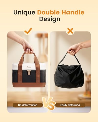 LOVEVOOK Insulated Lunch Box for Women Men, Reusable Lunch Bag with Large Capacity, Leakproof Cooler Lunch Tote for Work, Office, Outdoor Use, Black-beige-brown - color: Black-beige-brown, size: Medium