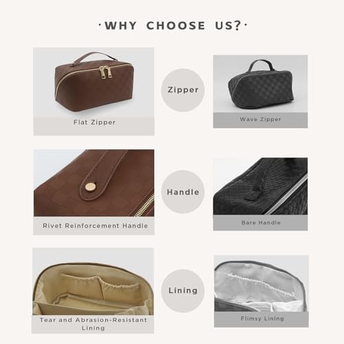 Travel Makeup Bag – Large Cosmetic Organizer with Waterproof PU Leather, Smooth Double Zipper & Tear-Resistant Lining, Toiletry Pouch for Women (Brown) - color: 02-Brown