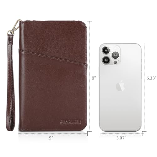Polare Full Grain Leather Passport Holder Cover Case for Men and Women RFID Blocking Family Travel Wallet Holds 6 Passports - color: Coffee with AirTag Slot