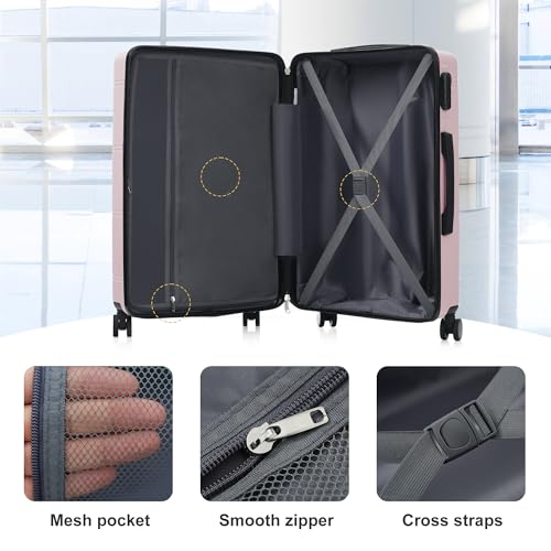 Merax Luggage Set 6 Piece,Lightweight Hardshell Suitcase with Double Spinner Wheels Handle Password Lock,14 IN Cosmetic Case 20/24/28 IN Luggages with Duffel Bag and Toiletry Bag,Pink - color: Pink, style: 14+20+24+28+bags