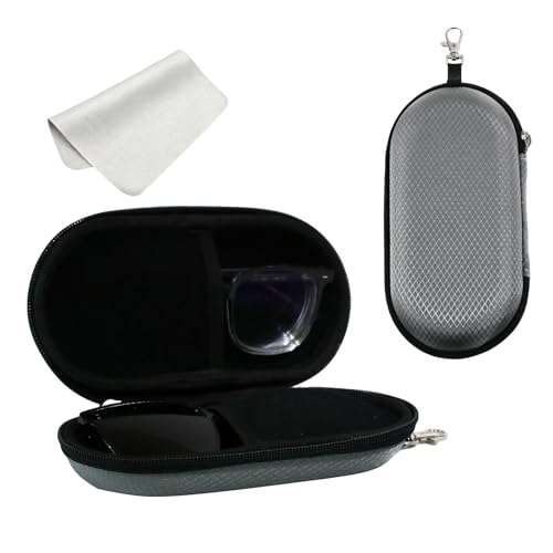 Double Eyeglasses Case, Hard Shell Dual Sunglasses Organizer with Zipper Clip Travel Glasses Storage for Women Men - color: Gray