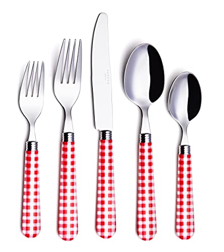 ANNOVA Stainless Steel Colorful Tableware Kitchen Flatware Set Utensils, Includes Dinner Knives, Forks, Spoons, Salad Forks & Dessert Spoons, Modern Rounded Shape (Red Checkered, 20 Pieces) - color: Red