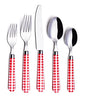 ANNOVA Stainless Steel Colorful Tableware Kitchen Flatware Set Utensils, Includes Dinner Knives, Forks, Spoons, Salad Forks & Dessert Spoons, Modern Rounded Shape (Red Checkered, 20 Pieces) - color: Red