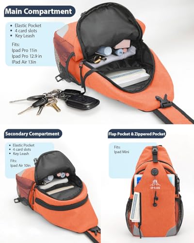 Sling Backpack for Women & Men, Crossbody Travel Bag with Water Bottle Holders, 17 Pockets, Quick-Access Phone Pocket, Hidden Security Pocket, Fits 11" Tablet, for Daily Carry, Travel, Theme Parks - color: N-ember