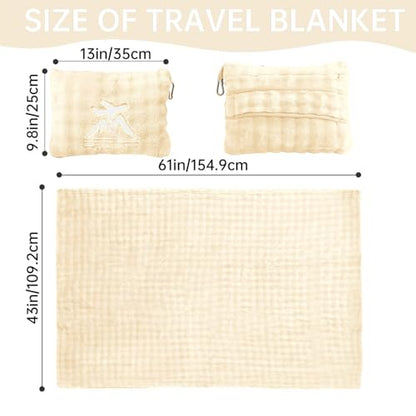 Travel Blanket and Pillow-2-in-1, Ultra-Soft&Compact, Airplane Blanket with Hand Luggage Belt and Backpack Clip,Travelers Accessories Gifts, 61x43 Inches（White） - color: White