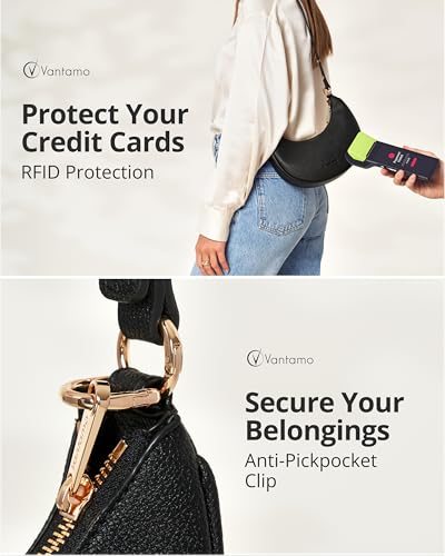 Vantamo Crescent Bags For Women with RFID Protection, Half Moon Clutch Purses for Women with Anti-Theft Clip for Extra Safety - color: Black