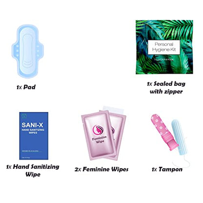 Menstrual Kit All-in-One 10 Pack | Convenience on The Go | Period Kit Pack for Travelling, Tweens & Teenager | Individually Wrapped Feminine Hygiene Product (Green Ferns) - color: Green Ferns