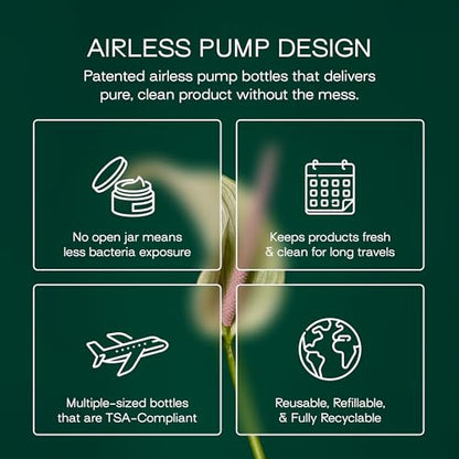RIES Airless Pump Travel Bottles | Tsa Approved Leak Proof Refillable Set of 3 | 1.7 oz BPA Free Travel Size Toiletry Containers | Shampoo Conditioner | Escapade Green - color: Escapade Green