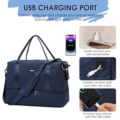 For Spirit Airlines Personal Item Bag Underseat Carry On Bag with Wet Pocket & Shoe Compartment & USB Charging Port - color: Blue