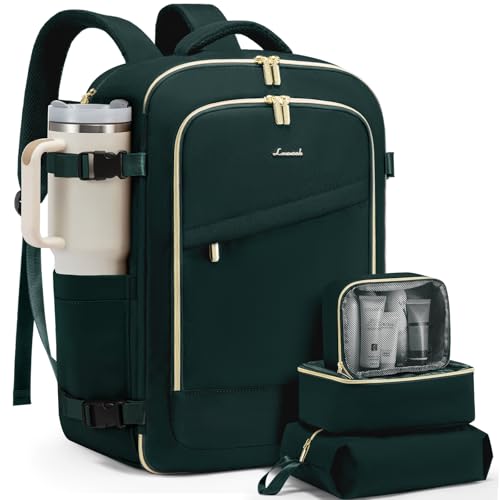 LOVEVOOK 40L Travel Backpack for Women, Carry On Flight Approved, Large Personal Item Bag, Fits 17 Inch Laptop, TSA Approved Luggage with 3 Packing Cubes, Waterproof Weekender Gym Backpack - color: Deepgreen, size: 40L
