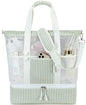Bluboon Mesh Beach Tote Bag with Cooler Compartment Insulated Detachable Picnic Bag with Zipper and Pocket Pool Bag for Women - color: A-sage Green White Vertical Stripes