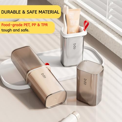 Topavatop Toothbrush Travel Case, 2 in 1 Toothbrush Holder and Rinse Cup, Large Capacity Toothbrush Cup with Cover, Portable Travel Toothbrush Holder for Traveling, Camping, Trip - 1Pcs - Grey&White - color: Gray White