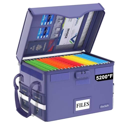 DocSafe 5200°F Fireproof Document Box with Lock,Heat Insulated File Organizer Storage with Pockets,Collapsible Portable Home Office File Safe Box with Handle for Hanging Letter/Legal Folders, Blue - color: Blue, size: 16.2" x 12.6" x 10.7", 1 pack