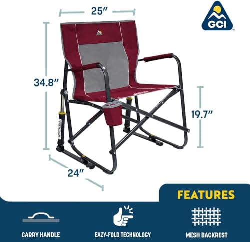 GCI Outdoor Freestyle Rocker Camping Chair | Portable Folding Rocking Chair with Solid, Durable Armrests, Drink Holder & Comfortable Backrest — Indigo Blue - color: Indigo Blue, style: Freestyle Rocker