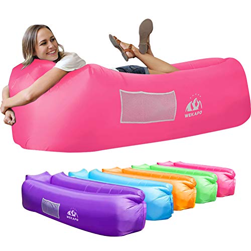 WEKAPO Inflatable Couch Air Lounger Chair - Camping & Beach Accessories, Portable Blow up Sofa for Hiking, Lawn, Indoor/Outdoor Movies & Music Festivals. Lightweight and Easy to Set Up Air Hammock - color: Pink