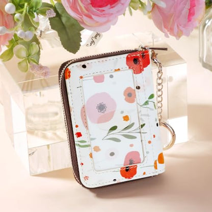 FurArt Zipper Wallet Women, RFID Blocking Credit Card Wallet, Business Card Holder, Compact Size KeyChain Wallet - color: Floral