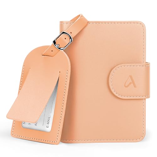 ALLIVE Rfid Passport Holder for Travel Women, Rfid Passport Cover Wallet, Genuine Leather Passport Holder for Travel with AirTag Hidden, Gift Set with Luggage Tag in Premium Gift Box (Beige) - color: Beige, style: Gift Box Set