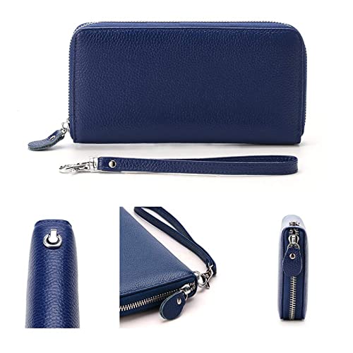Moflycom Womens Wallet RFID Blocking Genuine Leather Zip Around Wallet Clutch Wristlet Travel Long Purse for Women - color: Blue