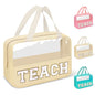 izuzta Teacher Appreciation Gifts TEACH Chenille Letter Clear Makeup Bag Pouch, Monogram Teacher Supplies Zipper with Handle Travel Cosmetic Bag Graduation Retirement Gifts for Women(TEACH-Beige) - color: TEACH-Beige