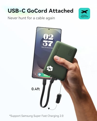 INIU 45W Fast Charging Portable Charger, 40% Smaller 10000mAh with Detachable Cable, Flight-Safe Travel Power Bank, USB C External Phone Battery Pack for Camping, ShortTrip, Travelers, Hikers, Green - color: Green