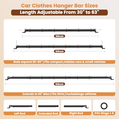 Car Hanging Accessories,Travel Hangers,Telescopic Adjustable 30-63 Inches for Compact & midsize Cars,Automotive,SUVs,Trucks,Black