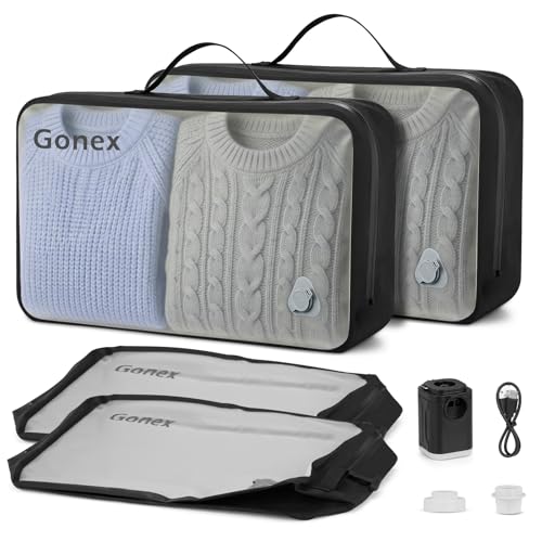 Gonex Vacuum Compression Bag with Pump - Reusable, Waterproof Travel Packing Organizer with Wide Opening, Handle & View Window for Suitcase, Backpack & Clothes Storage (2 Bags + 1 Pump) - size: 2Bags+1Pump