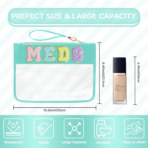 Siwara Snack Bags Clear Pouch Travel Makeup Bag Chenille Letter Bags for Zipper Pouch Clear Cosmetic Bag Clearly Tote Bag Makeup Travel Bags for Women - color: Green-Meds