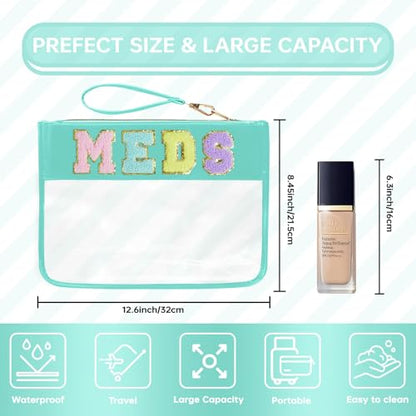 Siwara Snack Bags Clear Pouch Travel Makeup Bag Chenille Letter Bags for Zipper Pouch Clear Cosmetic Bag Clearly Tote Bag Makeup Travel Bags for Women - color: Green-Meds