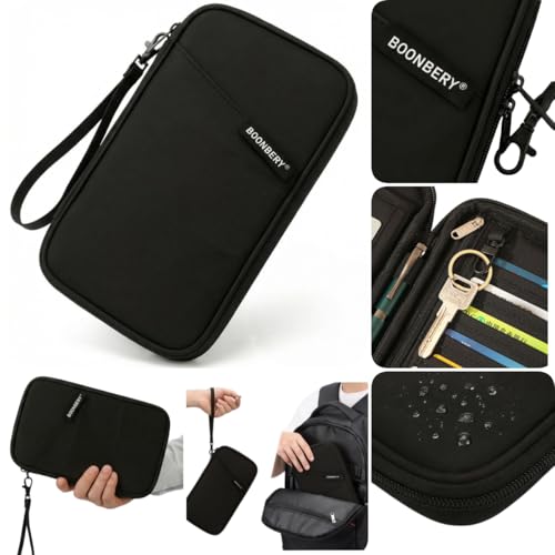 Travel Passport Holder, Water Resistant Travel Document Organizer for Family, Portable Passport Case with Wrist Strap for Travel, Vacation, Business Trip