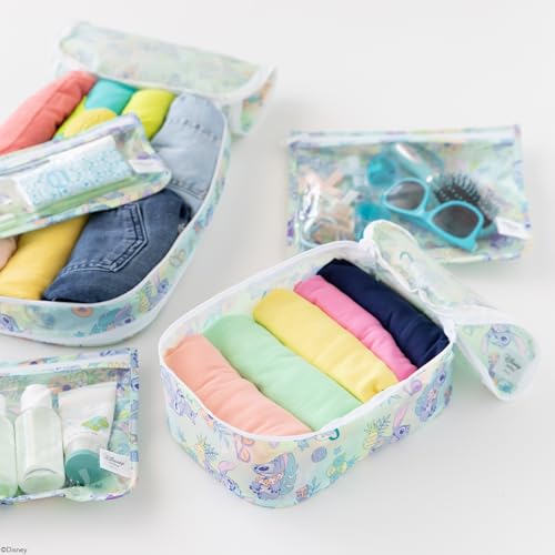 Bumkins Packing Cubes and TSA Approved Pouches for Travel Bag, Organize Luggage with Compression Bags, Essential Traveling Accessories to Pack Clothes, Toiletries, Carryon Suitcase, 5-pc Disney Stitch - color: B6 Aloha Stitch-set