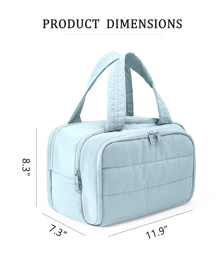 Travel Toiletry Bag for Women, Large Wide-open Puffy Cosmetic Makeup Bag with Wet-Dry Separation, Multi-Pocket Organizer with Carry Handle for Toiletries, Cosmetics, Essentials, Light Blue - color: Light Blue