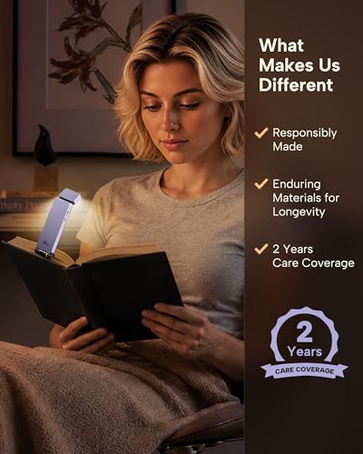 86lux Book Light, Rechargeable Clip-On LED Reading Light for Bed & Night Use - 3 Color Temperatures with Stepless Dimming, Ultralight Bookmark Design for Kids, Book Lovers, Purple - color: Purple