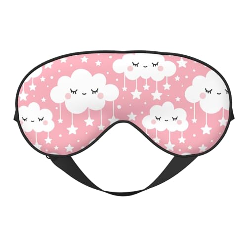 Sleep Eye Mask Girly Clouds and Stars Sleep Mask for Women Men Comfortable Eye Mask with Adjustable Strap Soft Eye Cover Blindfold for Travel Yoga Nap Shift Work - color: Girly Clouds and Stars