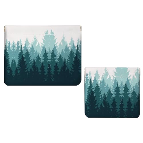2 PCS PU Leather Small Makeup Bag Set for Purse,No Zipper Self-closing Cosmetic Bag, Portable Coin Purse Lipstick Accessories Organizer Travel Toiletry Storage Pouch for Women,Forest - color: Forest