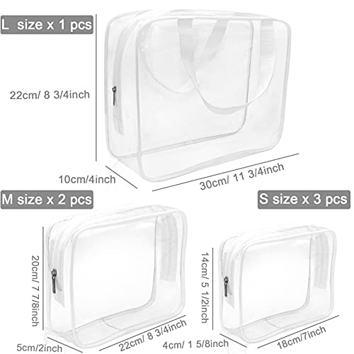 APREUTY Clear Makeup Bags, TSA Approved 6Pcs Cosmetic Makeup Bags Set Clear PVC with Zipper Handle Portable Travel Luggage Pouch Airport Airline Organization (White) - color: White-6PCS (Large+Medium+Small)