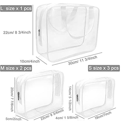 APREUTY Clear Makeup Bags, TSA Approved 6Pcs Cosmetic Makeup Bags Set Clear PVC with Zipper Handle Portable Travel Luggage Pouch Airport Airline Organization (White) - color: White-6PCS (Large+Medium+Small)