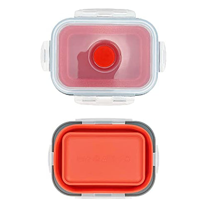 CCyanzi 3piece Collapsible Food Storage Containers with Lids, Silicone Lunch Container, Microwave & Freezer Safe, Space Saving for Kitchen Cabinet and Camping Backpack,(red gray) - color: red with gray