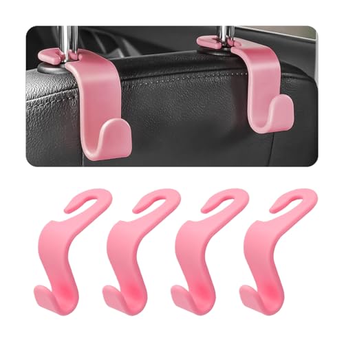 4PCS Car Back Seat Headrest Hooks, Rear Car Seat Storage Headrest Hanger Holder Hooks Organizer, Universal Auto Interior Accessories for Bag Purse Handbag Cloth Coats Grocery (Pink) - color: Pink