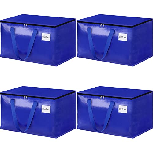 HomeHacks Moving Bags Heavy Duty with Strong Zippers and Handles Collapsible Moving Supplies, Storage Totes for Packing & Moving Storing 125L,4-Pack, Blue - size: 125L-4 Packs