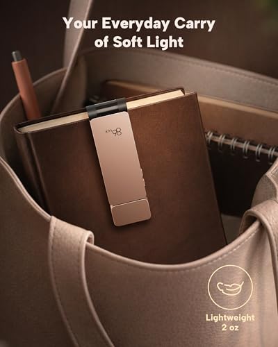 86lux Book Light, Rechargeable Clip-On LED Reading Light for Bed & Night Use - 3 Color Temperatures with Stepless Dimming, Ultralight Bookmark Design for Kids, Book Lovers, Pink Brown - color: Rose Gold