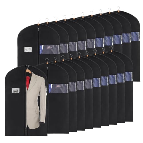 KEEGH 40" Suit Cover Bags for Men (Set of 20) Garment Bags for Hanging Clothes, Suit Bags for Closet Storage or Travel, Clothes Cover for Suits Coats with Clear Window and Label Pocket, Black - size: 40"-20pcs