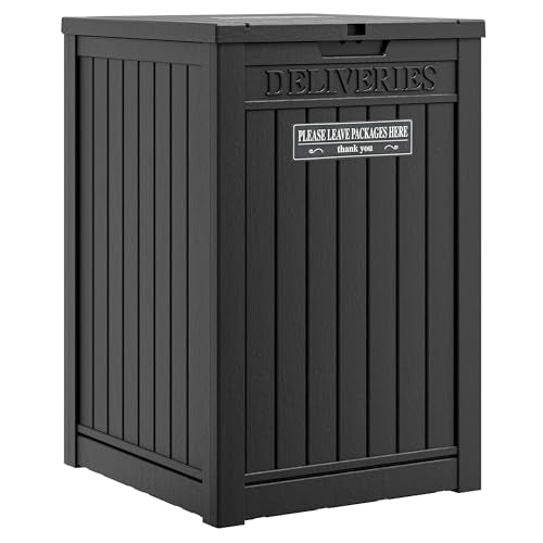 Package Delivery Box for Outside, Storage Box with Lockable Secure, Outdoor Resin Package Drop Container Waterproof for Backyard, Garden, Patio & Lawn, Black - color: Black