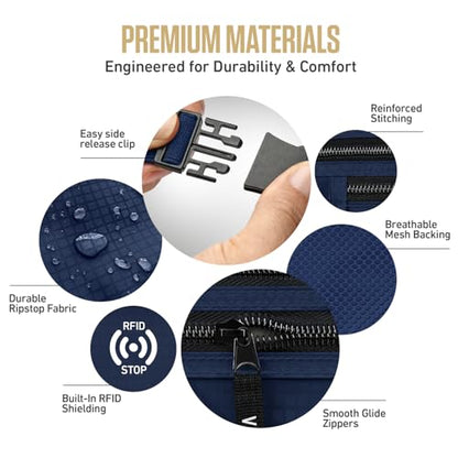 VENTURE 4TH Money Belt for Travel – Slim Hidden Under-Clothes RFID Blocking Anti-Theft Passport Holder & Travel Wallet Pouch for Men & Women to Protect Cash, Cards & Documents (Navy Blue) - color: Navy Blue