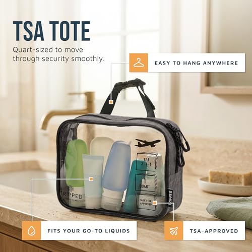 Toiletry Bag Kit 3 Piece Set: Hanging Travel Toiletry Bag + 311 TSA Cosmetic Liquid Bag + Accessory Organizer Pouch - color: Grey