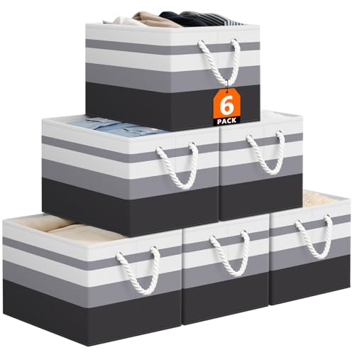StorageTastic Storage Bin,Collapsible Storage Basket For Organizing,Large Storage Boxes With Rope Handles,Storage Containers,Gradient Grey,6 Pack - color: Gradient Grey, size: 15" X 10" X 9.5" (6 Pack)