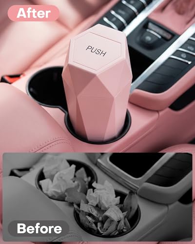HOTOR Car Trash Can with Lid - 2 Pack, Car Accessories for Interior, Leakproof Vehicle Garbage Can with 30 Attached Trash Bags, Multipurpose Organizers and Storage for Home, Office, Pink - color: Pink