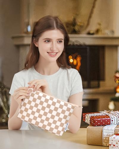 Narwey Small Checkered Makeup Bag for Purse Small Cosmetic Bag Women Travel Makeup Pouch Zipper Pouch (Light Checkerboard) - color: AB-Light Checkerboard)