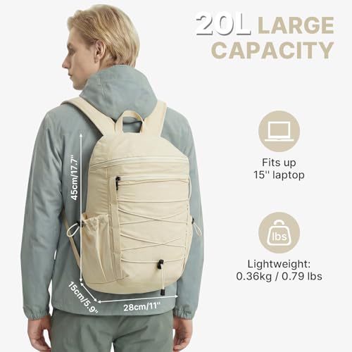 G4Free Hiking Backpack for Women Men 20L Lightweight Travel Backpacks Daypack Outdoor Daily Camping, Beige - color: Beige