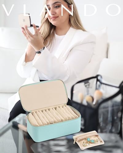 VLANDO Jewelry Travel Case,Travel Jewelry Organizer with Clear Velvet Jewelry Bags 12Pcs Zipper Pouch for Women Girl Trendy Stuff Gift-Lake Blue - color: D.12PCS Lake Blue
